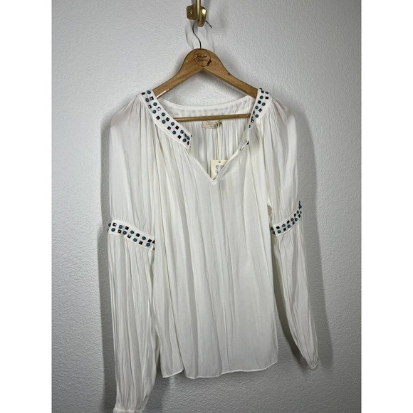 Ramy Brook Wyatt Studded Detail Top Size Small S Ivory Semi Sheer - Picture 3 of 7